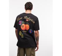True Religion - T-shirt nero corvino con stampa a tema ortofrutticolo M