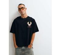 True Religion t-shirt oversize con logo rétro e grafica sul retro nera-Nero S