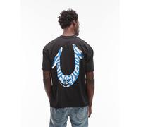 True Religion - T-shirt oversize nera con logo stile dipinto sul retro-Nero M