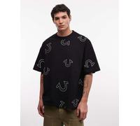 True Religion - T-shirt oversize nero corvino con stampa del logo L