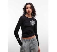 True Religion - Top in denim nero a coste asimmetrico con applicazione L