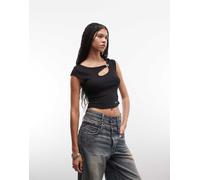True Religion - Top nero corvino con cut-out e dettaglio con cristalli S