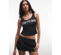 True Religion - Top senza maniche nero corvino a coste con scollo squadrato M