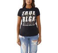 True Religion Women's Foil Logo Slim Crew Tee, Jet Black, X-Small