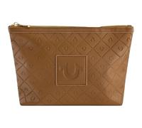 True Religion Women's Makeup Bag, Small Travel Cosmetic Zipper Pouch Organizer, Gold Hardware, Brown