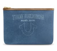 True Religion Women's Makeup Bag, Small Travel Cosmetic Zipper Pouch Organizer, Gold Hardware, Denim
