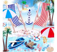 truee 15 Pezzi Set di Ornamenti in Miniatura da Spiaggia, Spiaggia Deco in Miniatura, Micro Paesaggio da Spiaggia Fai da Te, Mini Ombrellone Piccola per Regalo Fai da Te per Piscina con Sabbiera