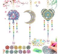 truee 3 Pezzi Ciondolo con Pittura a Diamante 5d, Campanelli Eolici con Pittura a Diamante, Campanelli Eolici Suncatcher con a Diamante, Adatto per La Decorazione del Giardino (Luna, Cuore, Albero)