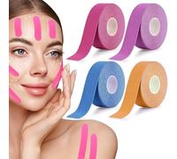 TRUEIN 4 Pezzi Tape Kinesiologico, 2.5cm x 5m Face Taping Viso, Cerotti Antirughe, Patch Antirughe, Cerotti Lifting Viso, Kinesio Tape Viso Rugheper Rassodare la Pelle (Viola Rosso Blu Arancione)