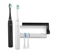 TrueLife SonicBrush Clean30 Duo - Spazzolino sonico con 5 modalità, batteria da 30 giorni, timer IPX7, impermeabile, 2 spazzolini da denti con testine e custodia da viaggio (nero e bianco)