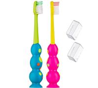 Trueocity Spazzolino da denti per bambini, 2 pezzi, setole morbide sagomate, testine per bambini (3-10 anni), ventosa per riporre facilmente e divertentemente, set per ragazze e ragazzi (confezione da