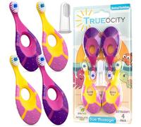Trueocity Spazzolino da denti per bambini, confezione da 4 e spazzolino da dito in silicone, setole morbide, spazzolini da denti per bambini, per bambini e allenamento con manico per dentizione, 0-2