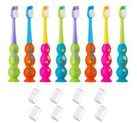 Trueocity Spazzolino da denti per bambini, confezione da 8, setole morbide sagomate, testine per bambini (3-10 anni), ventosa per riporre facilmente e divertenti, set per ragazze e ragazzi (confezione