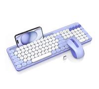 Trueque Tastiera wireless e mouse combinata, graziosa tastiera per macchina da scrivere con tasti rotondi, tastiera full-size con supporto per telefono/tablet e gambe inclinabili, mouse a 6 pulsanti,