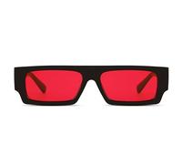 TruFabV Occhiali da sole rettangolari in stile vintage, con parte superiore piatta, per uomo e donna, stile retrò anni '90, tonalità quadrate strette, nero/rosso, S