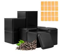 Trukafie Barattoli da tè per tè sfuso, 8 pezzi, in metallo, colore nero, ermetici, con 20 etichette per chicchi di caffè, spezie, ideali anche come contenitore per riso, farina o biscotti