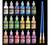 Trukafie Colore fluorescente, 18 x 30 ml, colori fluorescenti acrilici al neon con 2 pennelli, luce nera, colore bagliore nel buio, per Halloween, Carnevale, decorazione natalizia