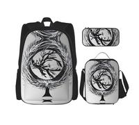TRUKD Zaino per studenti, bella borsa per orchidee, set da 3 pezzi per ragazzi e ragazze, astuccio per il pranzo 3 in 1, L'albero astrattista, Taglia unica, Zaini Daypack