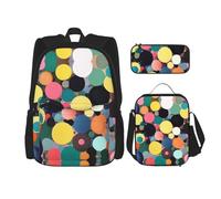 TRUKD Zaino per studenti, blu subacqueo World of Fish borsa per ragazzi e ragazze, zaino per ragazze, astuccio portapranzo combinazione, Pittura astratta di cerchi, Taglia unica, Zaini Daypack