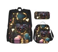 TRUKD Zaino per studenti, borsa a forma di cuore con fiore schiacciato per ragazzi e ragazze, zaino per ragazze, astuccio per matite e borsa per il pranzo, Giungla dell'Amore, Taglia unica, Zaino