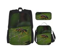 TRUKD Zaino per studenti, borsa a forma di cuore con fiore schiacciato per ragazzi e ragazze, zaino per ragazze, astuccio per matite e borsa per il pranzo, Insetti sulle foglie, Taglia unica, Zaino