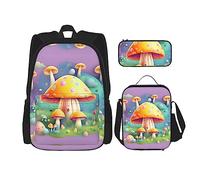 TRUKD Zaino per studenti, borsa a forma di fungo viola sogno per ragazzi scolastici, zaino per ragazze, astuccio portapranzo combinazione, Fungo Fantasy Dream, Taglia unica, Zaino daypack