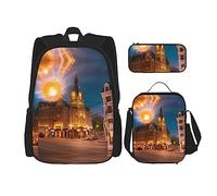 TRUKD Zaino per studenti, borsa a forma di luna d'acqua per ragazzi, ragazze, astuccio per il pranzo, borsa per il pranzo per bambini 3 in 1, set di borse per la scuola, Strada Rosso Fuoco, Taglia