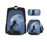 TRUKD Zaino per studenti, borsa a forma di orso dell'aurora boreale per ragazzi e ragazze, zaino per ragazze, astuccio portapranzo combinazione, Cavallo di luna, Taglia unica, Zaino daypack