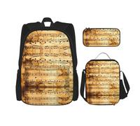 TRUKD Zaino per studenti, borsa a forma di orso dell'aurora boreale per ragazzi e ragazze, zaino per ragazze, astuccio portapranzo combinazione, Stampa note musicali, Taglia unica, Zaino daypack