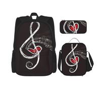 TRUKD Zaino per studenti, borsa a forma di orso dell'aurora boreale per ragazzi e ragazze, zaino per ragazze, astuccio portapranzo combinazione, Simboli musicali Amore, Taglia unica, Zaino daypack