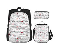 TRUKD Zaino per studenti, borsa a forma di piccolo procione per ragazzi scolastici, zaino da giorno per ragazze, astuccio portapranzo combinazione, Ti amo parole con cuori, Taglia unica, Zaino daypack