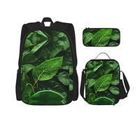 TRUKD Zaino per studenti, borsa a pois ondulati neri e bianchi per ragazzi e ragazze, zaino per ragazze, astuccio portapranzo combinazione, Natura Foglia, Taglia unica, Zaino daypack