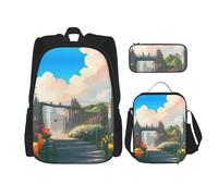 TRUKD Zaino per studenti, borsa a pois ondulati neri e bianchi per ragazzi e ragazze, zaino per ragazze, astuccio portapranzo combinazione, Fuori dalla Porta del Castello, Taglia unica, Zaino daypack