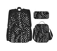 TRUKD Zaino per studenti, borsa a pois ondulati neri e bianchi per ragazzi e ragazze, zaino per ragazze, astuccio portapranzo combinazione, Punti ondulati bianchi e neri, Taglia unica, Zaino daypack