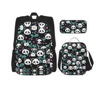 TRUKD Zaino per studenti, borsa artistica da taglio di carta rosa per ragazzi scolastici, zaino per ragazze, zaino per matite, borsa per il pranzo combinazione, Panda Cute Face, Taglia unica, Zaino
