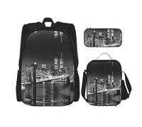 TRUKD Zaino per studenti, borsa con ananas oceano spiaggia per ragazzi e ragazze, zaino per ragazze, astuccio portapranzo combinazione, New York, Taglia unica, Zaino daypack