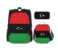 TRUKD Zaino per studenti, borsa con bandiera del Maine per ragazzi della scuola, zaino per ragazze, zaino per matite, borsa per il pranzo combinazione, Bandiera della Libia, Taglia unica, Zaini