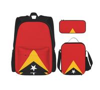 TRUKD Zaino per studenti, borsa con bandiera dell'Uruguay per ragazzi e ragazze, zaino per ragazze, astuccio per matite e borsa per il pranzo, Bandiera di Timor-leste, Taglia unica, Zaino daypack