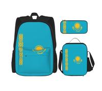 TRUKD Zaino per studenti, borsa con bandiera di Lipetsk per ragazzi scolastici, zaino per ragazze, astuccio per matite e borsa per il pranzo, Bandiera del Kazakistan, Taglia unica, Zaino daypack