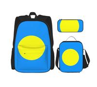 TRUKD Zaino per studenti, borsa con bandiera di Singapore per ragazzi scolastici, zaino per ragazze, astuccio per matite e borsa per il pranzo, Bandiera Palauan, Taglia unica, Zaino daypack