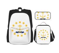 TRUKD Zaino per studenti, borsa con bandiera di Singapore per ragazzi scolastici, zaino per ragazze, astuccio per matite e borsa per il pranzo, Bandiera dello stato del Rhode Island, Taglia unica,