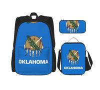 TRUKD Zaino per studenti, borsa con bandiera di Singapore per ragazzi scolastici, zaino per ragazze, astuccio per matite e borsa per il pranzo, Bandiera dello stato dell'Oklahoma, Taglia unica, Zaino