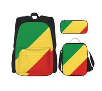 TRUKD Zaino per studenti, borsa con bandiera di Singapore per ragazzi scolastici, zaino per ragazze, astuccio per matite e borsa per il pranzo, Repubblica del Congo, Taglia unica, Zaino daypack