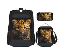 TRUKD Zaino per studenti, borsa con cavallo occidentale per ragazzi scolastici, zaino per ragazze, astuccio per matite e borsa per il pranzo, Il leopardo dagli occhi profondi, Taglia unica, Zaino