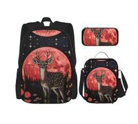 TRUKD Zaino per studenti, borsa con pavone blu gelsomino per ragazzi scolastici, zaino per ragazze, astuccio portapranzo combinazione, Sogno Deer Art, Taglia unica, Zaino daypack