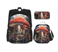 TRUKD Zaino per studenti, borsa con pavone blu gelsomino per ragazzi scolastici, zaino per ragazze, astuccio portapranzo combinazione, Foresta Funghi Selvatici Art, Taglia unica, Zaino daypack