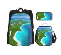 TRUKD Zaino per studenti, borsa con rose rosse e viola per ragazzi e ragazze, zaino per ragazze, astuccio portapranzo combinazione, Un'isola nell'oceano, Taglia unica, Zaino daypack