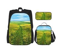 TRUKD Zaino per studenti, borsa con rose rosse e viola per ragazzi e ragazze, zaino per ragazze, astuccio portapranzo combinazione, Sentieri per praterie, Taglia unica, Zaino daypack