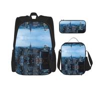 TRUKD Zaino per studenti, borsa da spiaggia oceanica per ragazzi scolastici, zaino per ragazze, astuccio portapranzo combinazione, New York Fashion City, Taglia unica, Zaino daypack