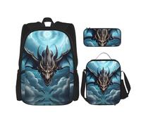 TRUKD Zaino per studenti, borsa scoiattolo che mangia noci per ragazzi della scuola, zaino per ragazze, zaino per matite, borsa per il pranzo combinazione, Drago volante, Taglia unica, Zaino daypack